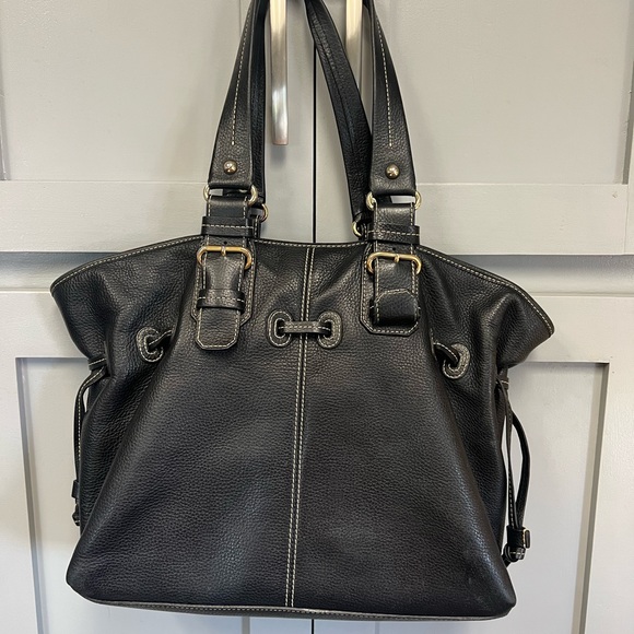 Dooney & Bourke Large Black Leather Drawstring Tote - Picture 2 of 9